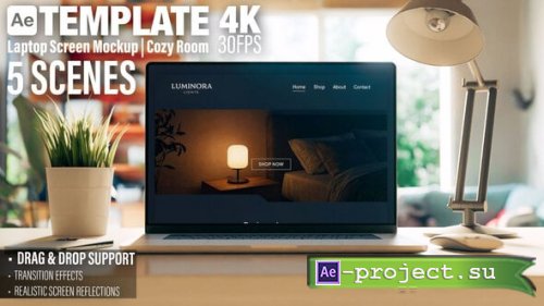 Videohive - Laptop Screen Mockup in Cozy Room - Website or Application Promo - 5 Scenes AE Template - 53353170