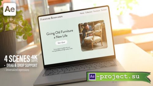 Videohive - Laptop Screen Mockup In Cozy Sunny Room - 30Sec Promo - 4 Scenes Ae Template - 54072812