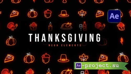 Videohive - Thanksgiving Neon Elements - 60649392 - Project for After Effects