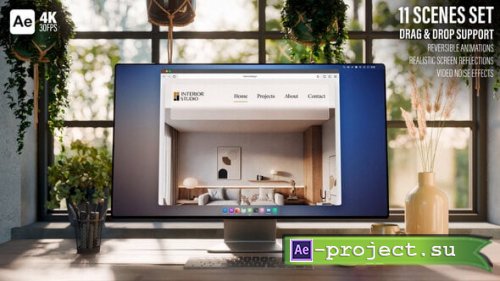 Videohive - Computer Monitor Screen Mockup | Loft Style | After Effects Template | 11 Scenes Set - 60748727