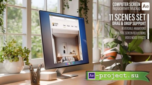 Videohive - Computer Monitor Screen Mockup | Bright Home Office Workspace | Ae Template | 11 Scenes - 60925643