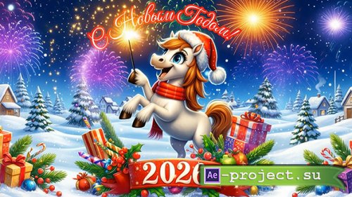 Happy New Year 2026, fireworks horse 4K