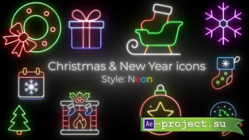Videohive - Christmas Neon Icons Pack - Glowing Holiday - 61076630 - Project for After Effects