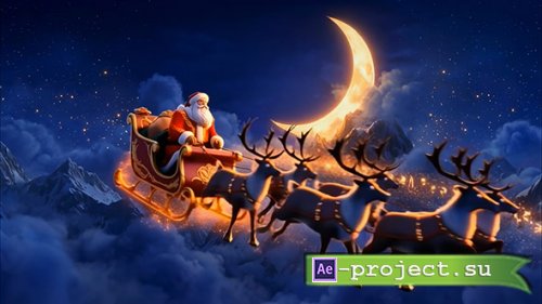 Santa Claus on his reindeer is racing to the New Year's holiday