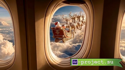 Santa Claus is visible through the airplane window