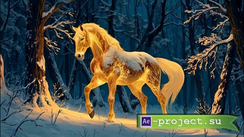 A fairytale golden horse in the forest