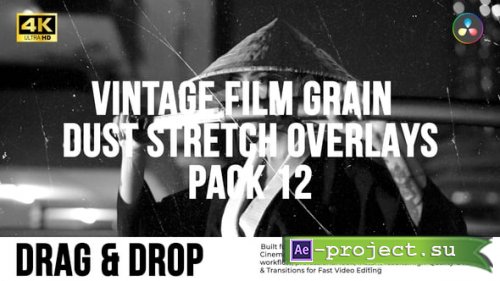 Videohive - Vintage Film Grain Dust & Stretch Overlays Pack DaVinci Resolve - 61437819