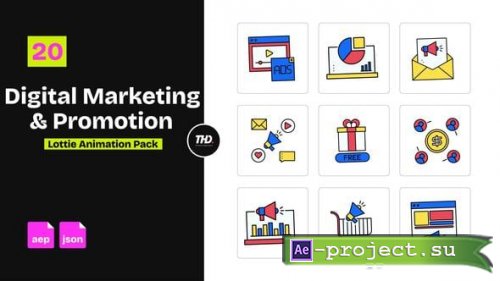Videohive - Digital Marketing & Promotion Icons Pack | After Effects & Lottie Animation - 62240071