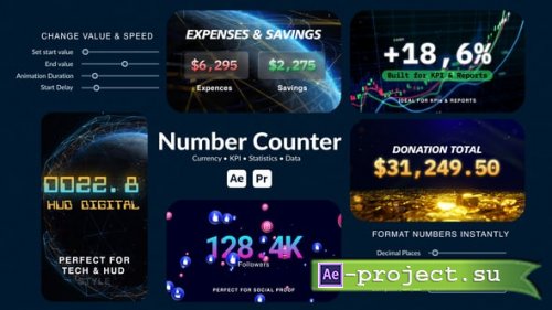Videohive - Number Counter for After Effects & Premiere Pro | KPI & Currency Animations - 62413199