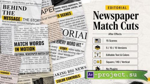 Videohive - Editorial Newspaper Match Cut Titles for After Effects | 15 Headline Scenes - 63197582