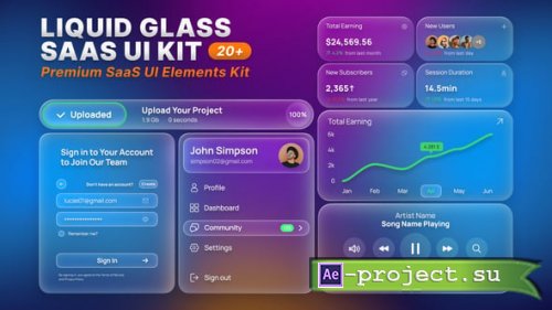 Videohive - Glassmorphism SaaS UI Kit - 63360763 - Project for After Effects