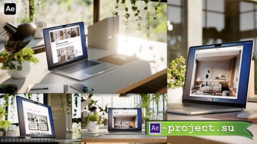 Videohive - Laptop Screen Mockup � Modern Green Office Interior | 6-SET AE Template - 63655402