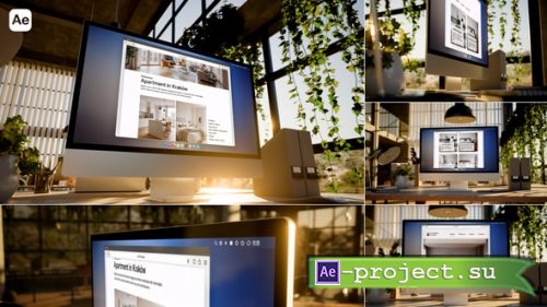 Videohive - Computer Screen Mockup � Modern Green Office Interior | 6-SET AE Template - 63762272
