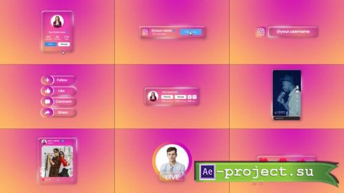 Videohive - Liquid Glass Instagram Follow Elements Pack | Social Media UI Kit for After Effects - 63838969