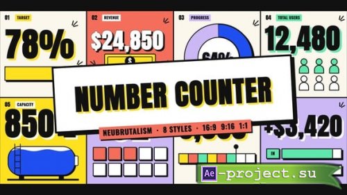 Videohive - Number Counter Neubrutalism - Bold Stats Pack - 65544187 - Project for After Effects