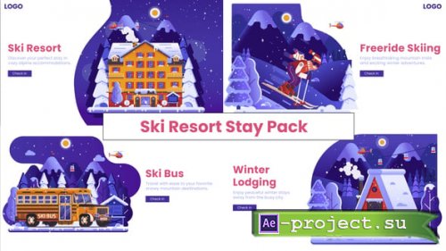 Videohive - Winter Ski Resort Stay Banner Collection with Skiing, Snowy Cabins, Ski Bus & Cozy Mountain Lodges - 65610756