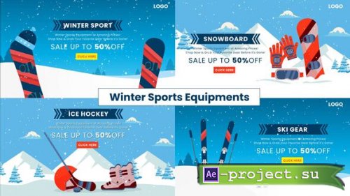 Videohive - Winter Sports Gears & Equipment Sale Website Banner- Snowboard, Skiing & Ice Hockey - 65658311