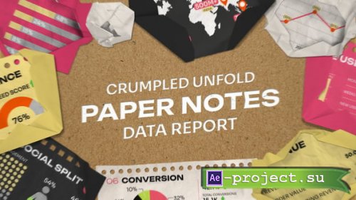 Videohive - Crumpled Unfold Paper Notes Data Report - 65673595 - Project for After Effects